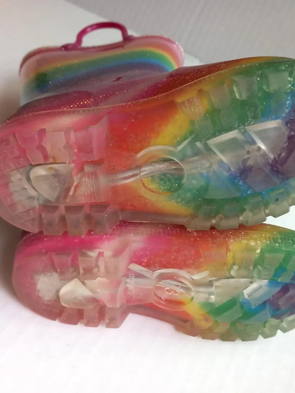 Toddler Size 7 - Rainbow Rain Boots with handles
